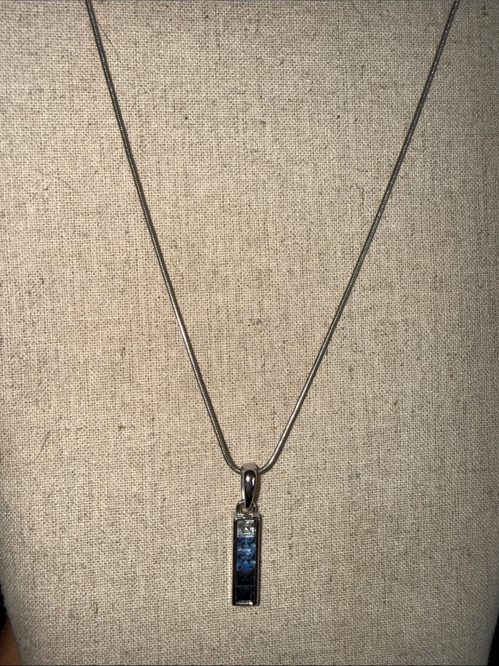 Lia Sophia Silver Necklace with Blue Gradient Bar Pendant